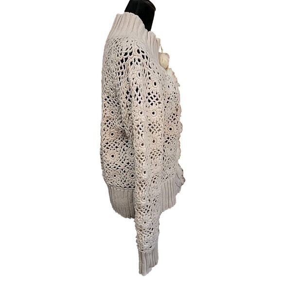 Great Cavalier by St Paul Womens Crochet Cardigan Sz L Ivory Full Zip Fur Detail - Picture 2 of 5